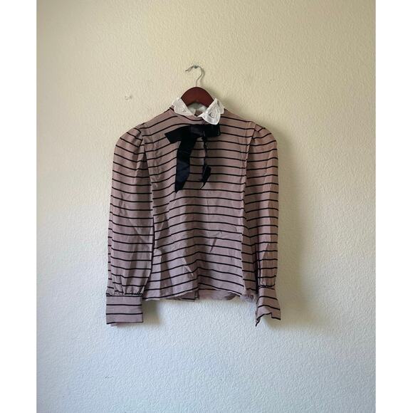 Vintage 90s bow detail stripe long sleeve preppy goth blouse‎ small - Picture 1 of 9